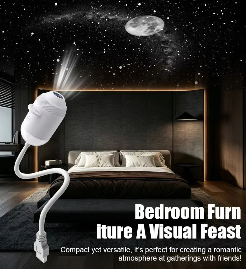 Starry Night Light Projector - Bedroom Ambiance Galaxy Star Projection Lamp for Romantic Ceiling Decor