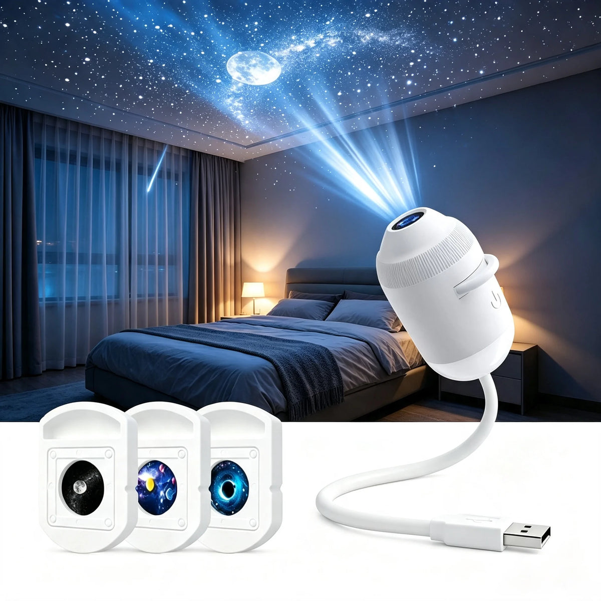 Starry Night Light Projector - Bedroom Ambiance Galaxy Star Projection Lamp for Romantic Ceiling Decor